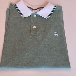 Brooks Brothers Mens Polo in Green with White striped Collar